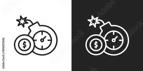 Debt Icon In Line Version On Black And White Background