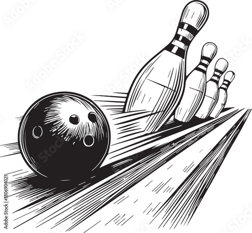 Bowling ball striking pins in a fun sport illustration on a white background