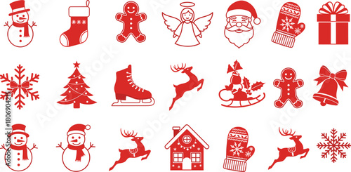 Mega Set of Christmas Holiday Line Art Outline Icons Vector Illustration