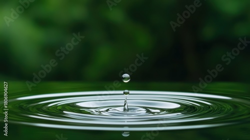 Wallpaper Mural close-up image of a water droplet creating ripples on a serene green background, symbolizing tranquility and nature's beauty. Torontodigital.ca
