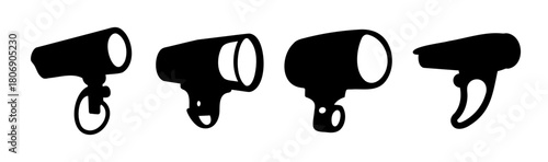 Four black silhouette spotlights for studio and stage lighting