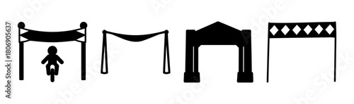 Race finish line and archway event symbol vector icons set