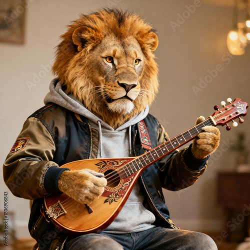 Anthropomorphic lion dresse...