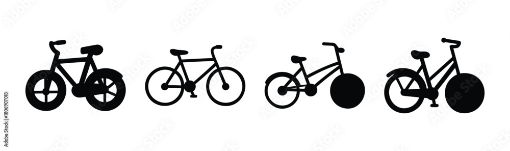 Fototapeta premium Four distinct black bicycle vector icons for web design use