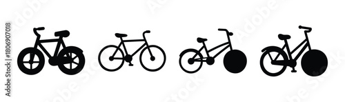 Four distinct black bicycle vector icons for web design use