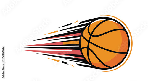 Basketball with speed motion lines, fast action sports illustration, team logo or game emblem vector, dynamic athletic competition symbol, energetic design