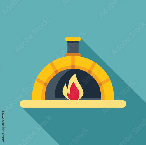 Burning wood fired brick oven radiating heat, perfect for baking delicious pizza