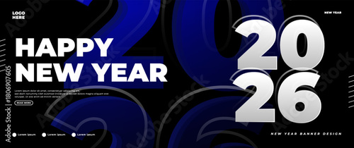 A modern 2026 banner design with clean geometric shapes, futuristic gradients, and bold typography. Perfect for marketing campaigns, New Year promotions, digital advertising, and events.