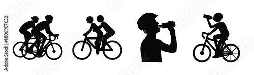 Cycling silhouettes: riders, pairs, and hydration on bikes