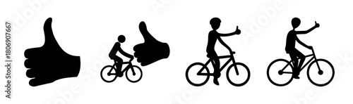 Cycling with positive thumbs up gestures on white background