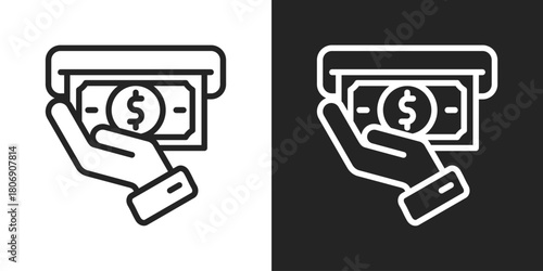 Withdraw Icon In Line Version On Black And White Background