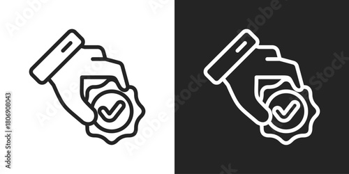 Qualified Icon In Line Version On Black And White Background