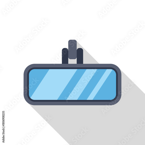 Rectangular rearview mirror reflecting clear blue sky, attached to windshield, essential for safe driving