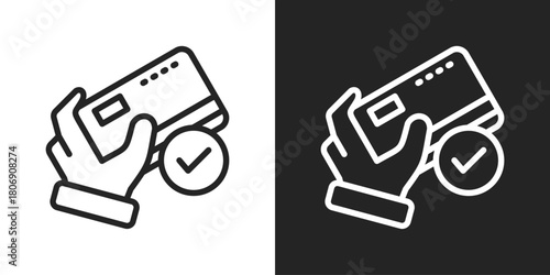 Debit Card Icon In Line Version On Black And White Background