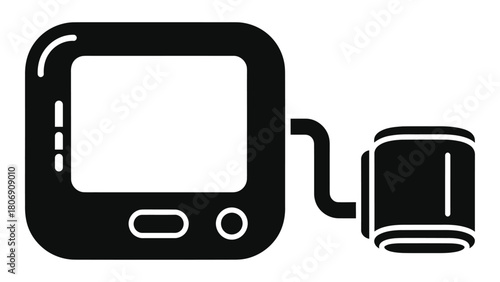 Smart blood pressure monitor icon isolated on white background, tracks bp with digital syncing, health and wellness, med