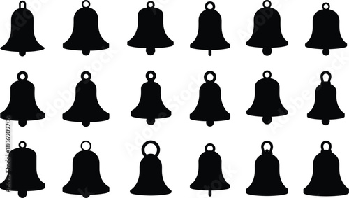 Bell silhouette illustration set, vintage and modern icons, ringing shapes, sound symbol, decorative graphic, alert design elements