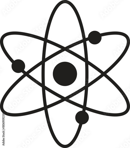 Atom Nucleus Model Icon Vector - Scientific Technology Symbol of Orbiting Electrons