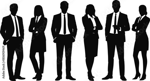 Business professional silhouette illustration set, corporate team poses, office attire icons, leadership graphic, workplace symbol, formal design