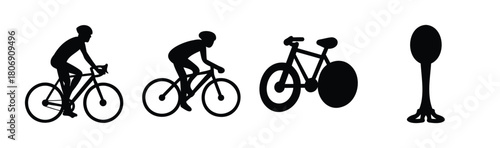 Cyclists riding bicycles and stationary bike silhouettes