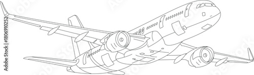 Aircraft line art black outline black and white vector and illustration plane line art drawing