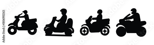 Scooter and motorcycle rider silhouettes icon set on white