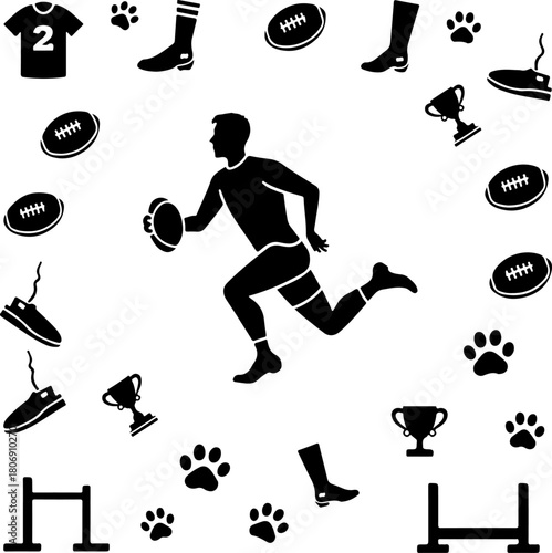 Silhouettes of American Football Players in Action