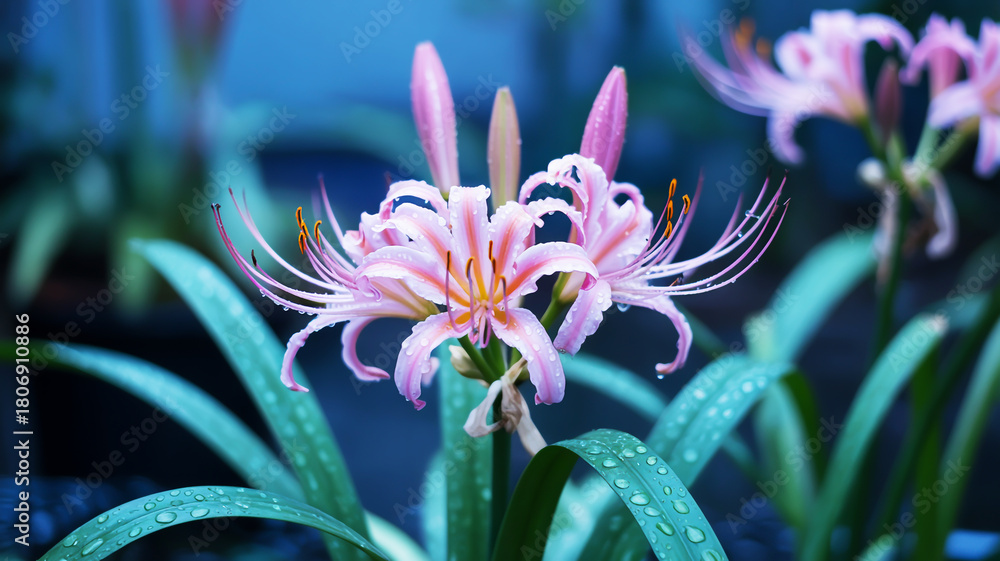 Fototapeta premium Captivating Close-Up The Intricate Details of a Pink Spider Lily in Bloom