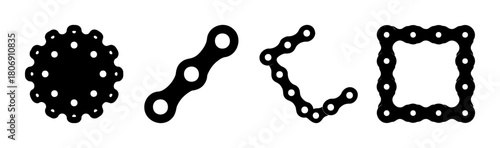 Mechanical chain links and gear element icons on white background