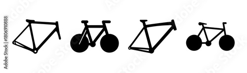 Bicycle and frame simple black silhouette icon collection