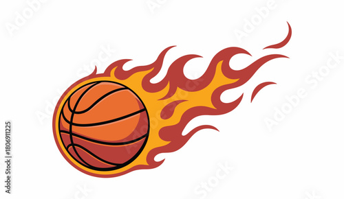 Flaming basketball graphic design element, fiery sports illustration