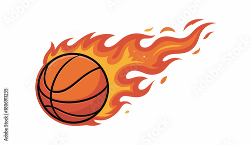 Flaming basketball graphic design element, fiery sports illustration