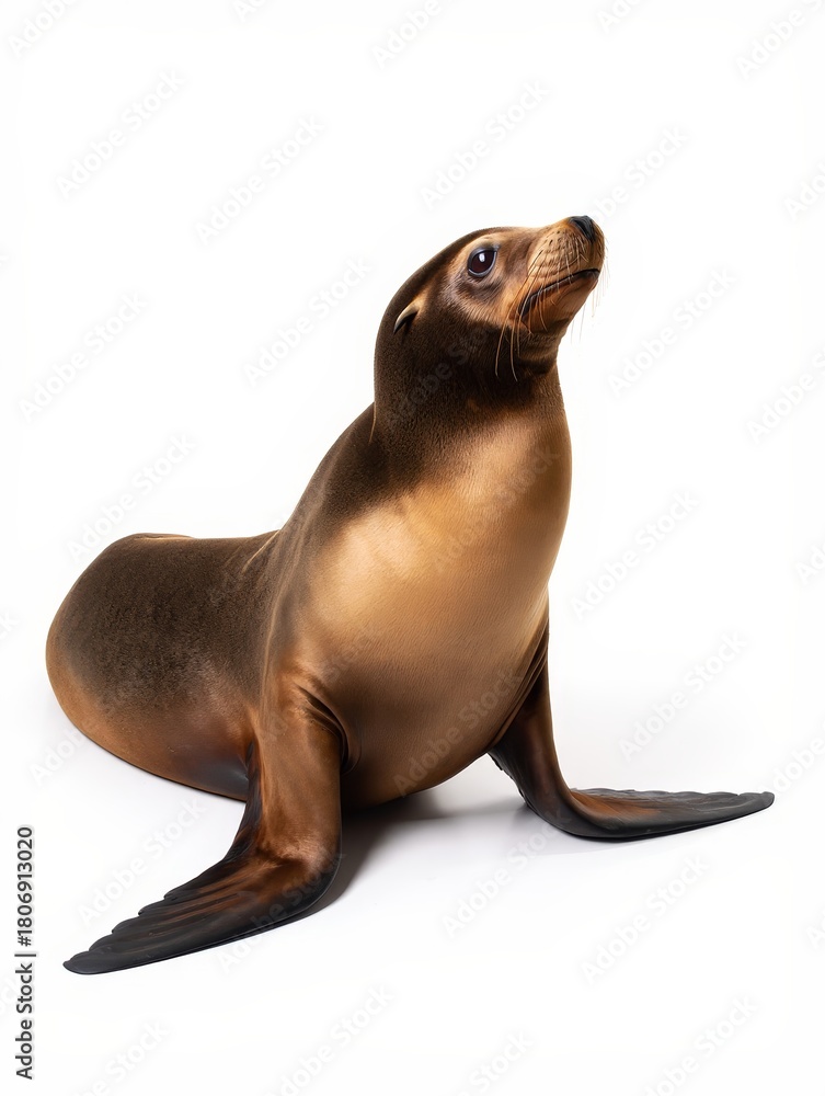 Naklejka premium Curious Sea Lion Portrait on White Background