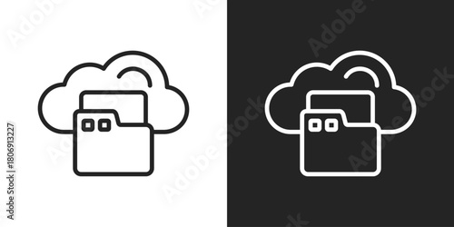 Cloud Storage Icon In Line Version On Black And White Background
