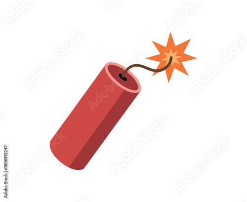 Red dynamite with burning fuse vector illustration on transparent backdrop