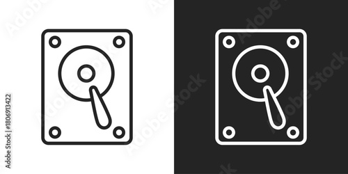 Hard Disk Icon In Line Version On Black And White Background