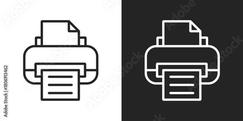 Printer Icon In Line Version On Black And White Background
