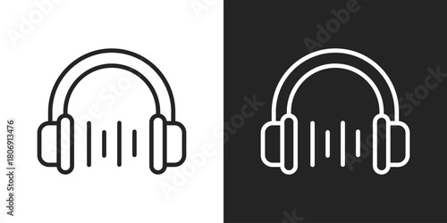Headphones Icon In Line Version On Black And White Background