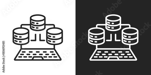 Database Server Icon In Line Version On Black And White Background