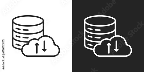 Cloud Database Icon In Line Version On Black And White Background
