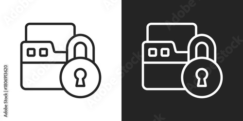 Secure Folder Icon In Line Version On Black And White Background