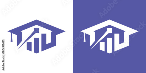 A smart dual-meaning logo combining a graduation cap with financial marketing elements, symbolizing knowledge, growth, and strategic economic success in a clean modern style.