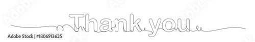 continuous line art of a word that says THANK YOU with curved and elongated lines. This image is for a sticker, banner, and advertisement in various places.