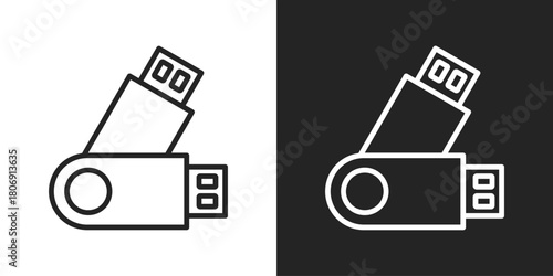 Usb Drive Icon In Line Version On Black And White Background