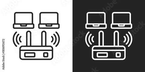 Router Connection Icon In Line Version On Black And White Background