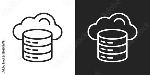 Cloud Backup Icon In Line Version On Black And White Background