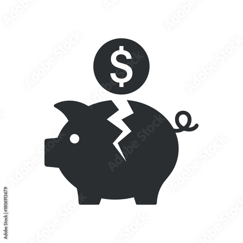 Dollar coin falling into a broken piggy bank