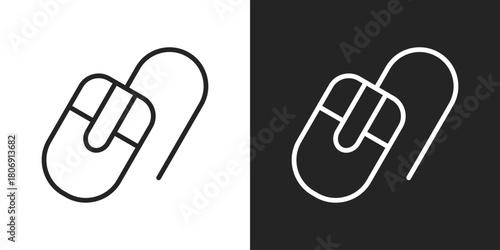 Mouse Click Icon In Line Version On Black And White Background