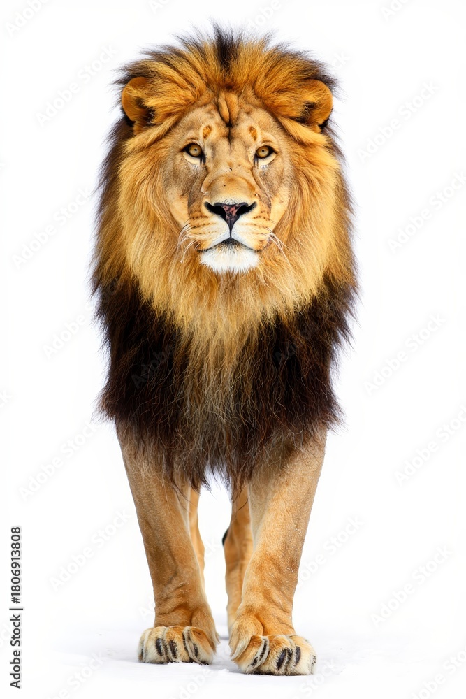 Fototapeta premium Majestic Male Lion Portrait on White Background - Powerful Wildlife Image