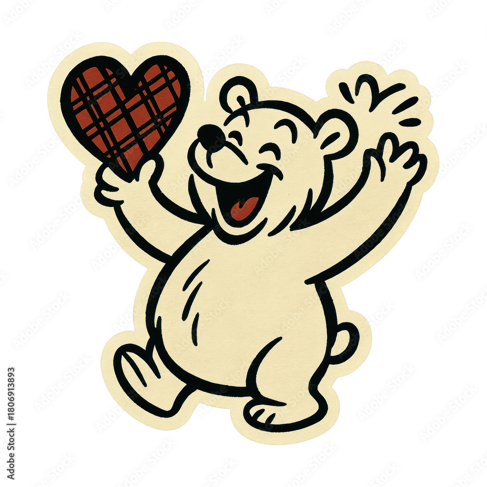 Obraz premium PNG Joyful bear with plaid heart