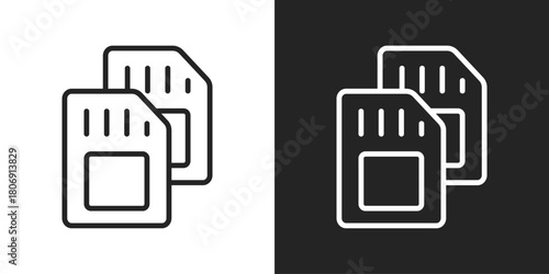 Sim Cards Icon In Line Version On Black And White Background